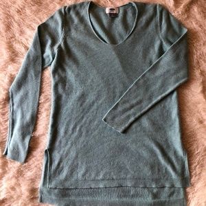 Light Turquoise Heathered High Slit Knitted Tunic